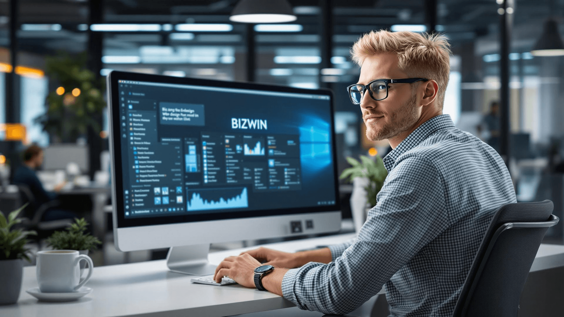 Web Designer Young professional office worker at a desk - web designer at BizWin